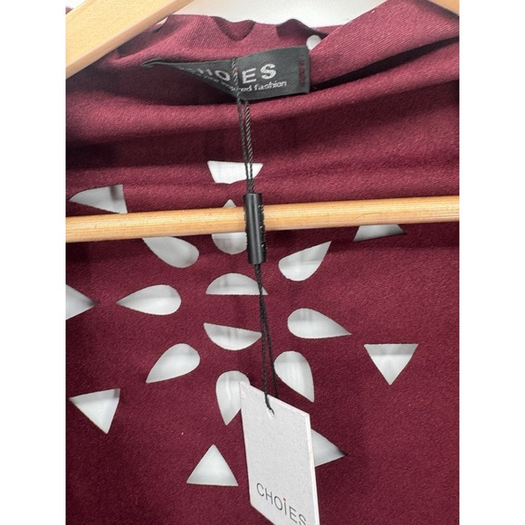 NWT Choies Laser Cut and Fringe Faux Suede Shawl Burgundy Cut Out Whisky Goth - Picture 3 of 8